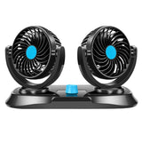 Max Dual Head Car Cooling Air Fan 360 Degree Rotation Quiet Blue 12V