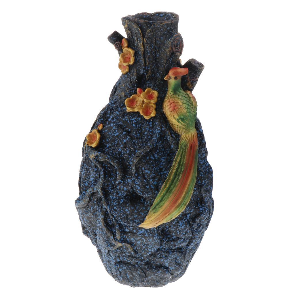 Max Exquisite Resin Flower Vase with Birds Decor Table Centerpiece Ornament Blue - Aladdin Shoppers