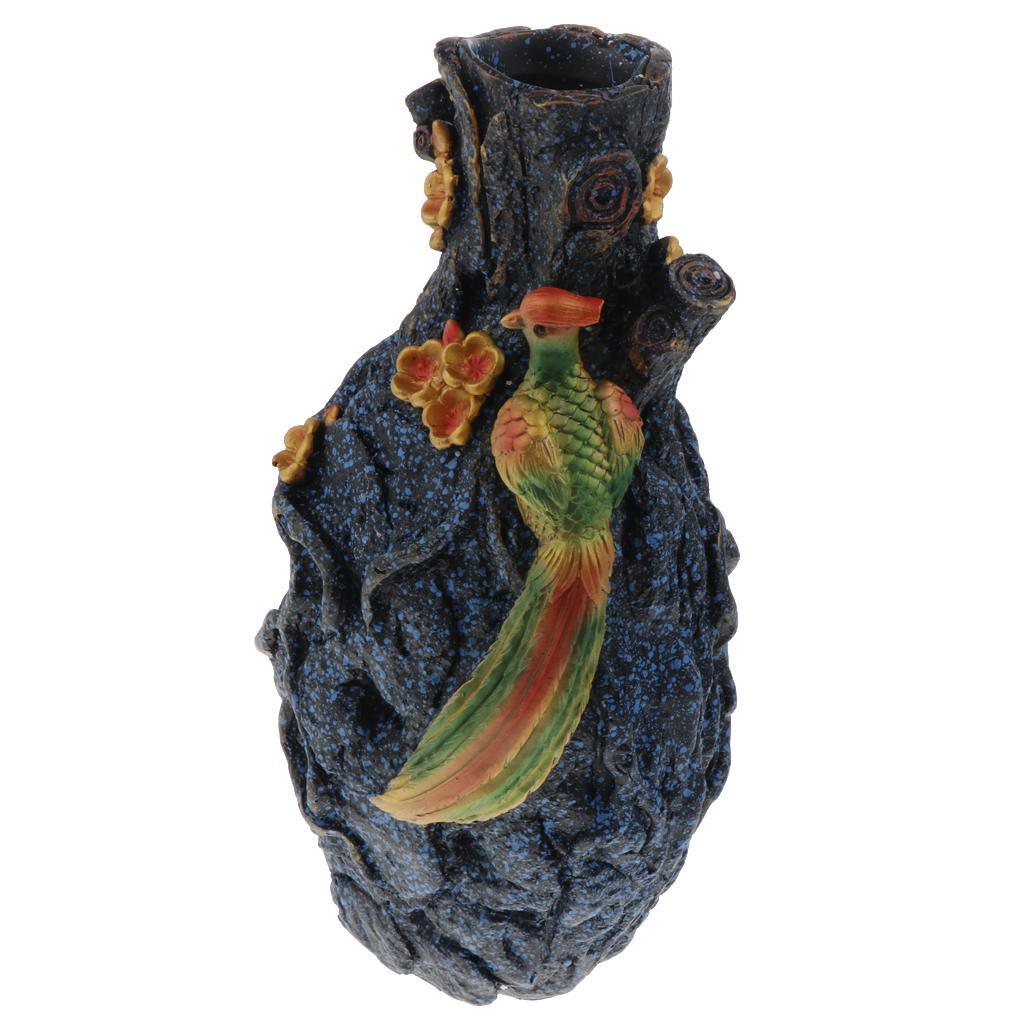 Max Exquisite Resin Flower Vase with Birds Decor Table Centerpiece Ornament Blue - Aladdin Shoppers