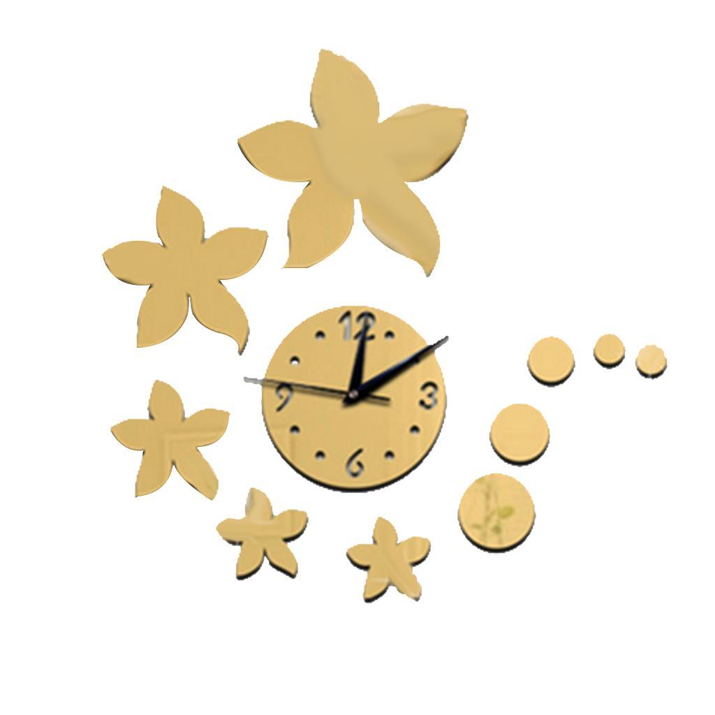 Max Fashion DIY Mirror Wall Creative Decoration Clock Bauhinia Flowers Golden - Aladdin Shoppers