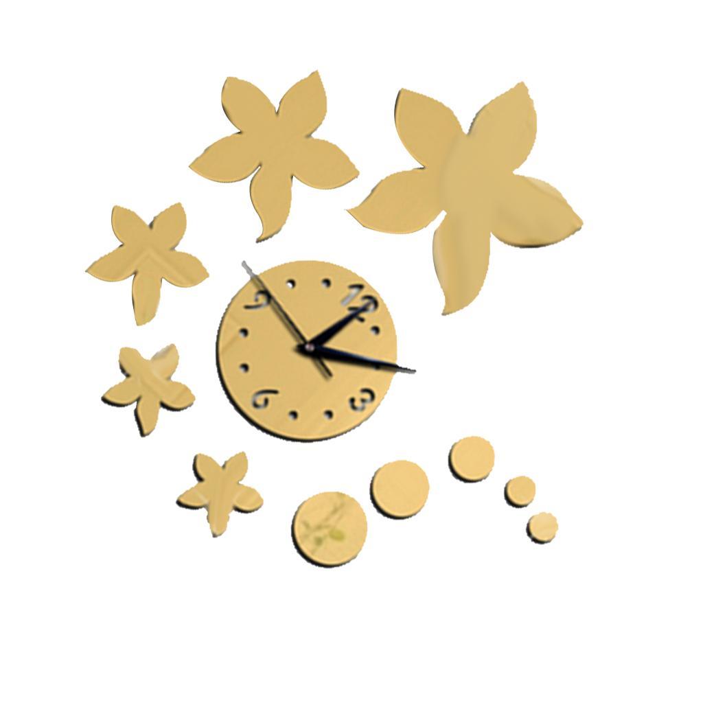 Max Fashion DIY Mirror Wall Creative Decoration Clock Bauhinia Flowers Golden - Aladdin Shoppers