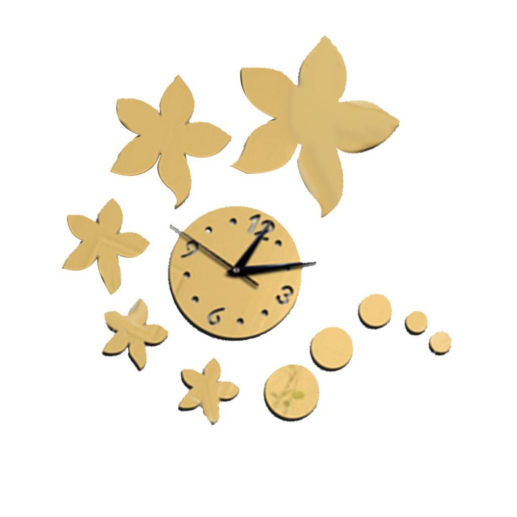 Max Fashion DIY Mirror Wall Creative Decoration Clock Bauhinia Flowers Golden - Aladdin Shoppers