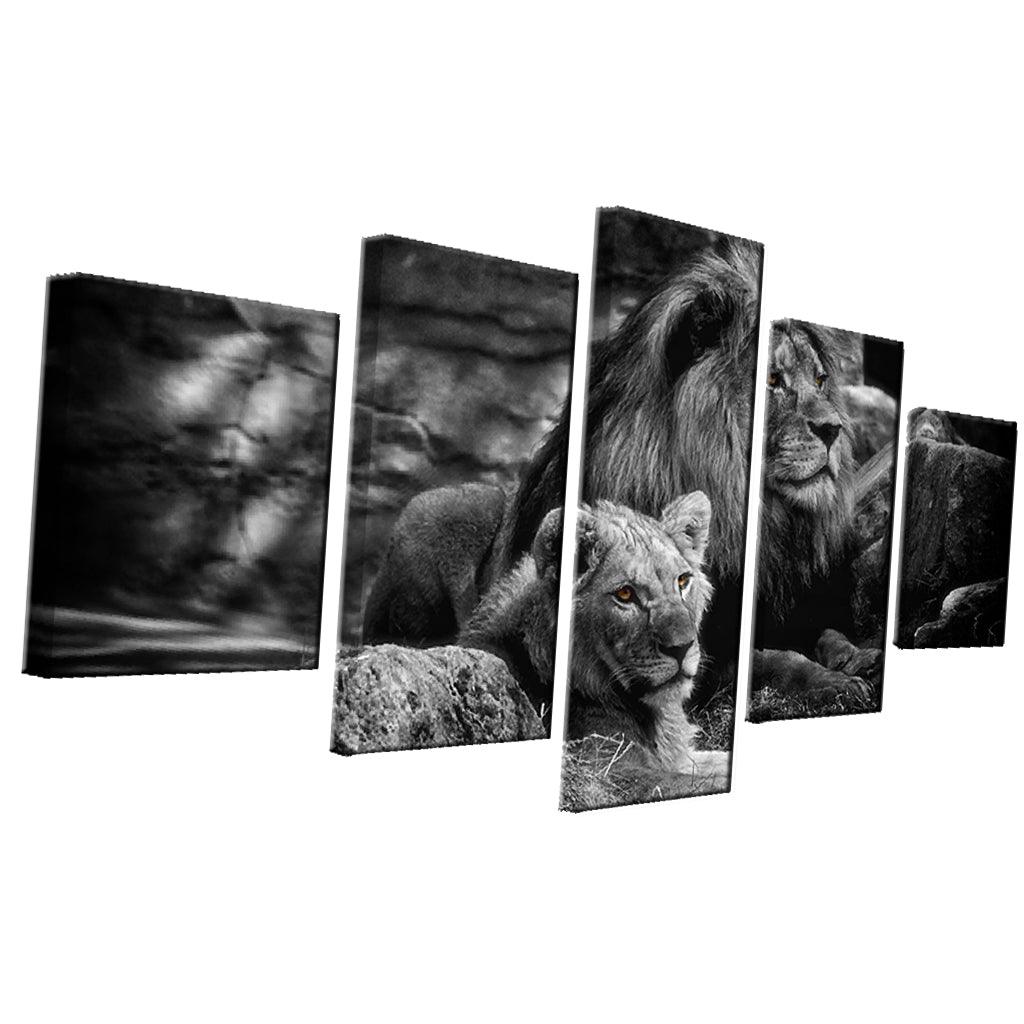 Max HD 5 Panels Modern Style Canvas Paintings Wall Art Decor for Home Black White Lions - Aladdin Shoppers