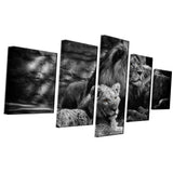 Max HD 5 Panels Modern Style Canvas Paintings Wall Art Decor for Home Black White Lions - Aladdin Shoppers