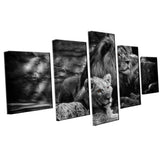 Max HD 5 Panels Modern Style Canvas Paintings Wall Art Decor for Home Black White Lions - Aladdin Shoppers