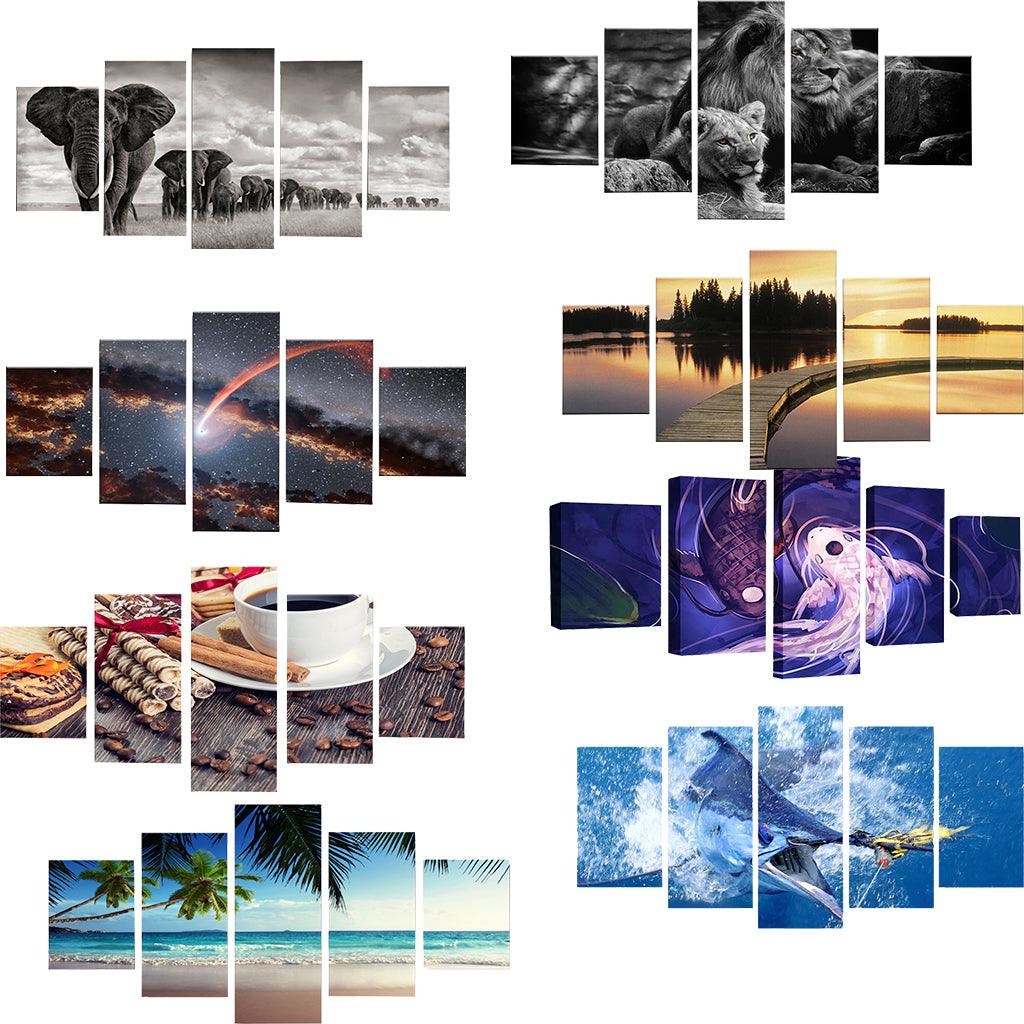Max HD 5 Panels Modern Style Canvas Paintings Wall Art Decor for Home Black White Lions - Aladdin Shoppers