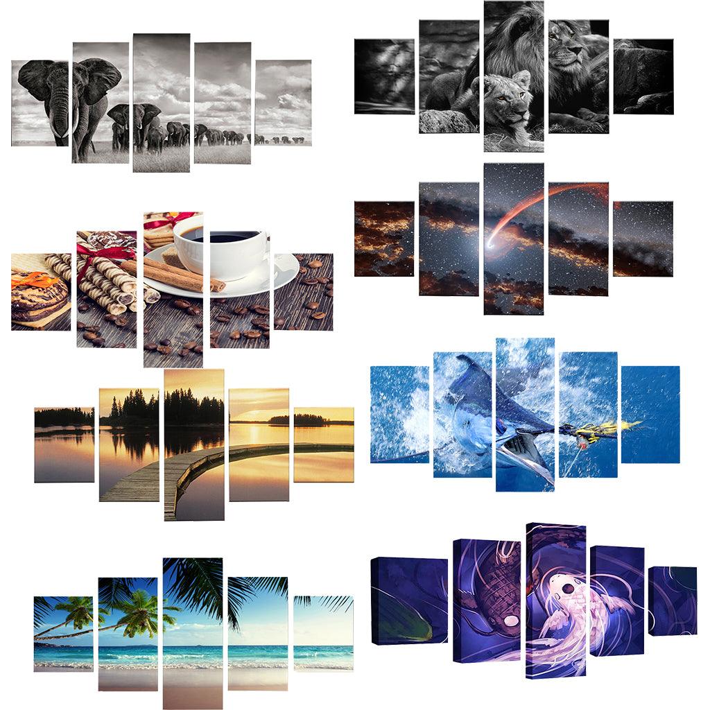 Max HD 5 Panels Modern Style Canvas Paintings Wall Art Decor for Home Black White Lions - Aladdin Shoppers