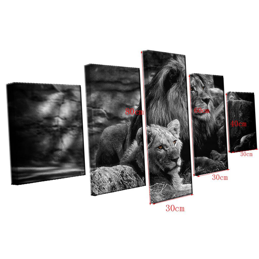 Max HD 5 Panels Modern Style Canvas Paintings Wall Art Decor for Home Black White Lions - Aladdin Shoppers