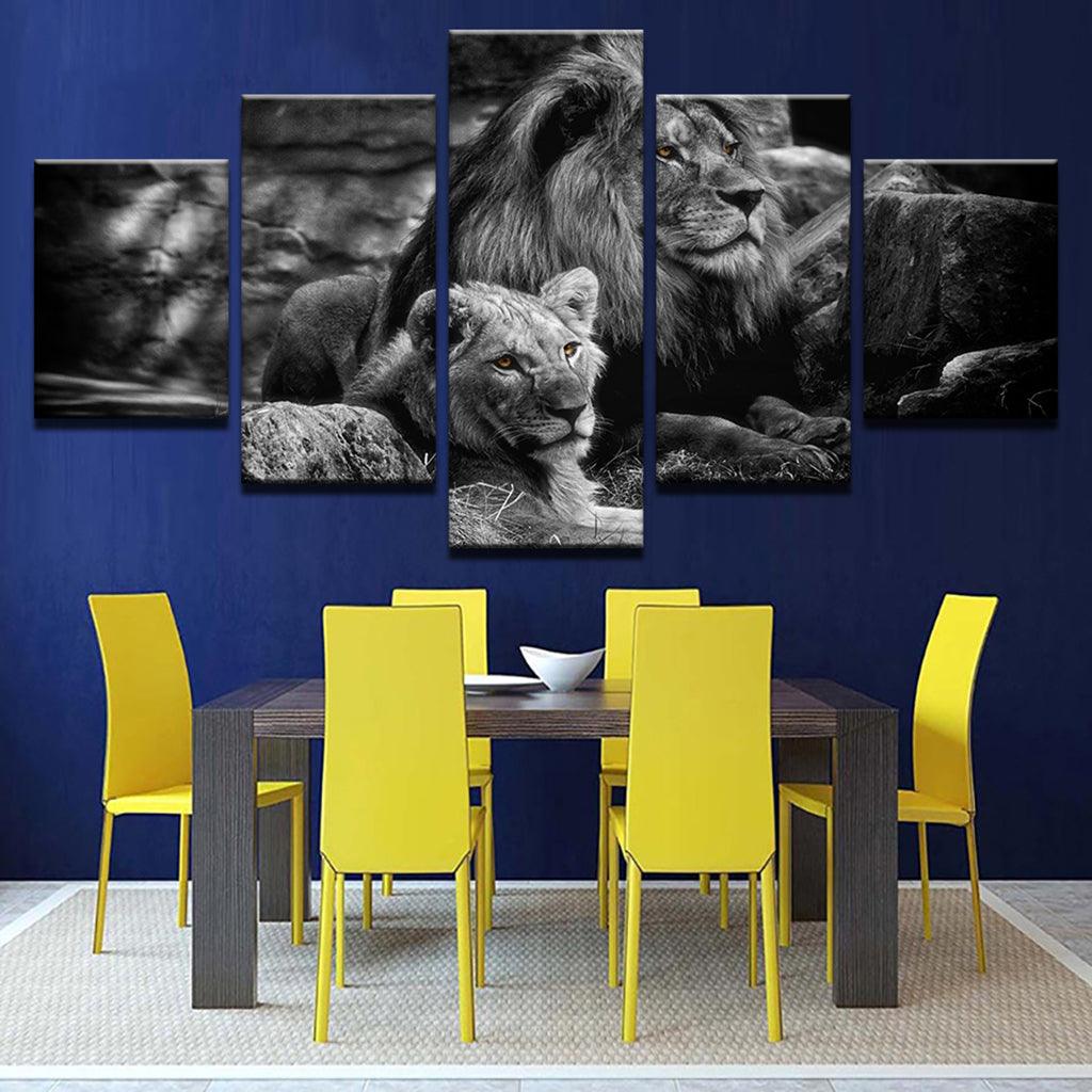 Max HD 5 Panels Modern Style Canvas Paintings Wall Art Decor for Home Black White Lions - Aladdin Shoppers