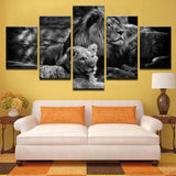 Max HD 5 Panels Modern Style Canvas Paintings Wall Art Decor for Home Black White Lions - Aladdin Shoppers