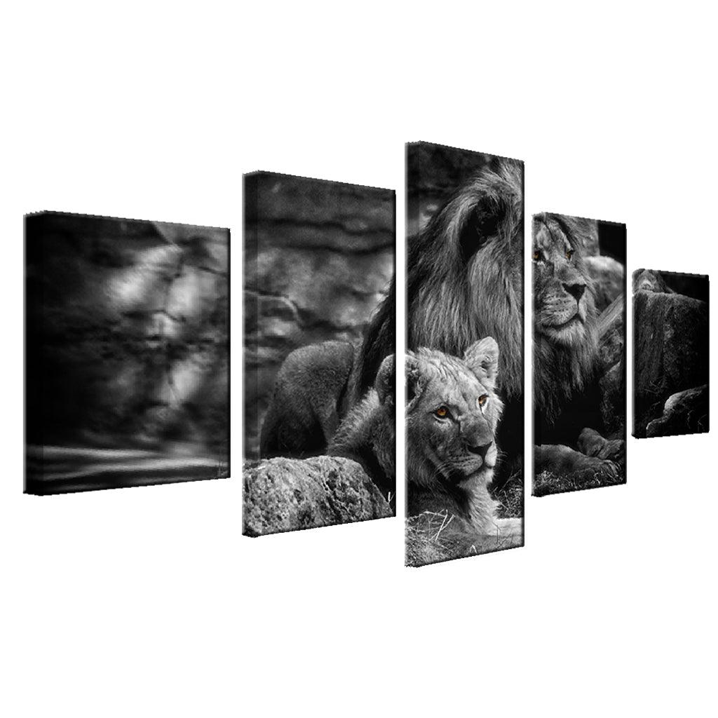 Max HD 5 Panels Modern Style Canvas Paintings Wall Art Decor for Home Black White Lions - Aladdin Shoppers