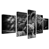 Max HD 5 Panels Modern Style Canvas Paintings Wall Art Decor for Home Black White Lions - Aladdin Shoppers