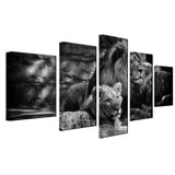 Max HD 5 Panels Modern Style Canvas Paintings Wall Art Decor for Home Black White Lions - Aladdin Shoppers