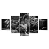 Max HD 5 Panels Modern Style Canvas Paintings Wall Art Decor for Home Black White Lions - Aladdin Shoppers