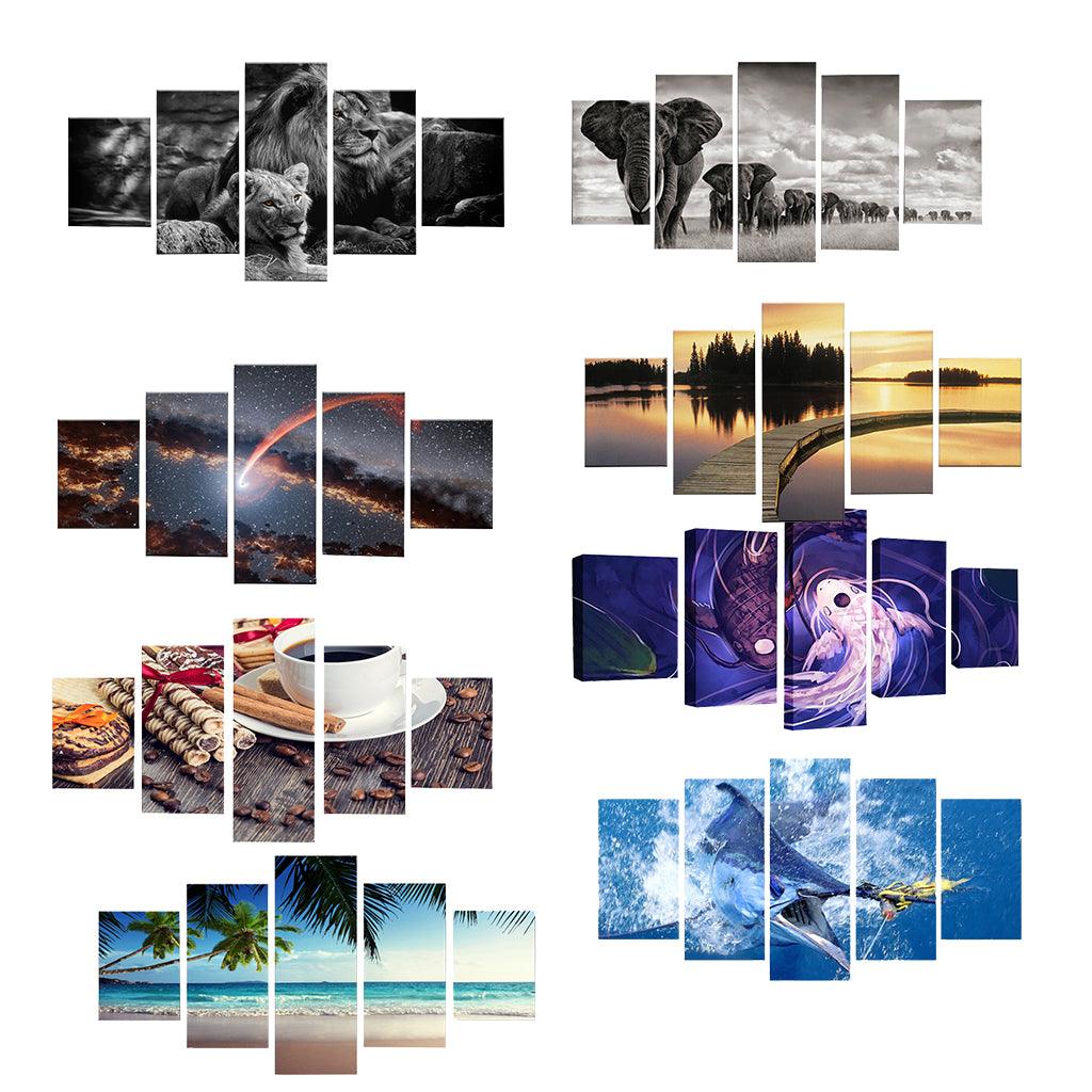 Max HD 5 Panels Modern Style Canvas Paintings Wall Art Decor for Home Black White Lions - Aladdin Shoppers