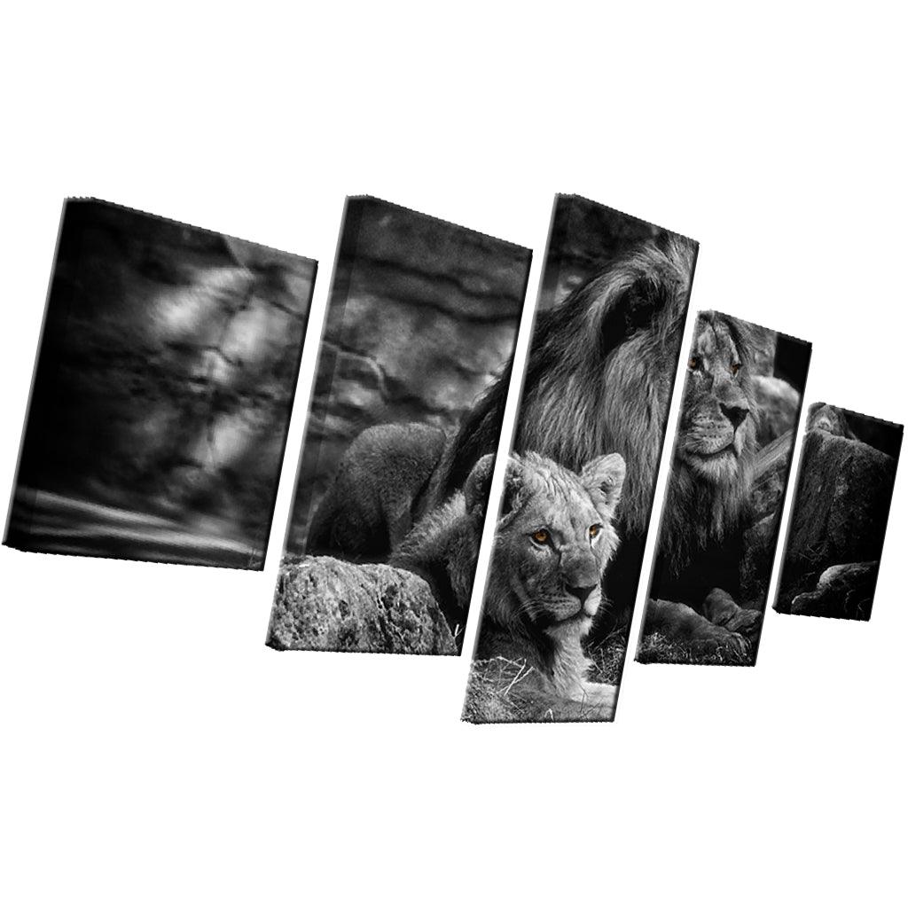 Max HD 5 Panels Modern Style Canvas Paintings Wall Art Decor for Home Black White Lions - Aladdin Shoppers