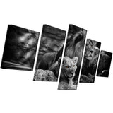 Max HD 5 Panels Modern Style Canvas Paintings Wall Art Decor for Home Black White Lions - Aladdin Shoppers