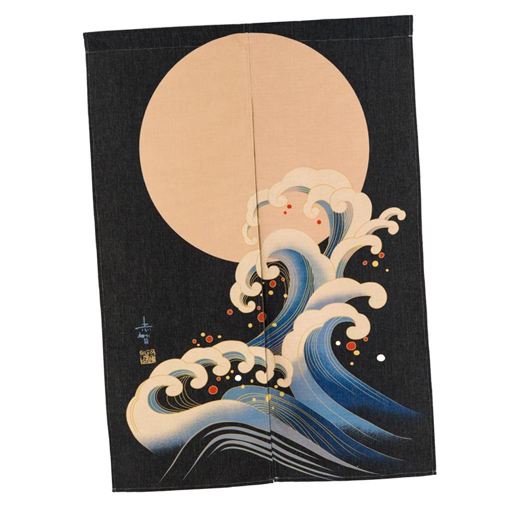 Max Japanese Noren Doorway Hanging Curtain Tapestry Decor Yellow Sun and Wave L - Aladdin Shoppers
