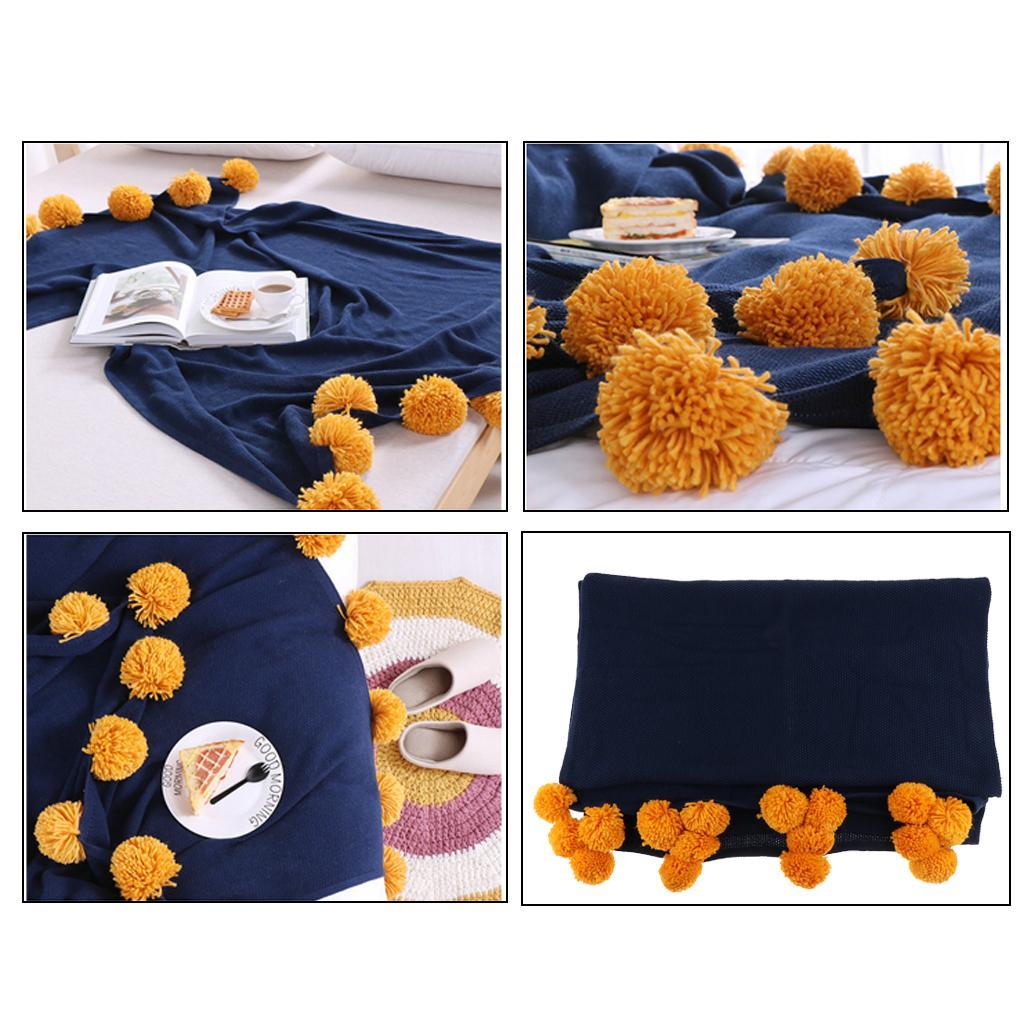 Max Knitting Cotton Throws Blankets with Ball Solid Color Blue - Aladdin Shoppers