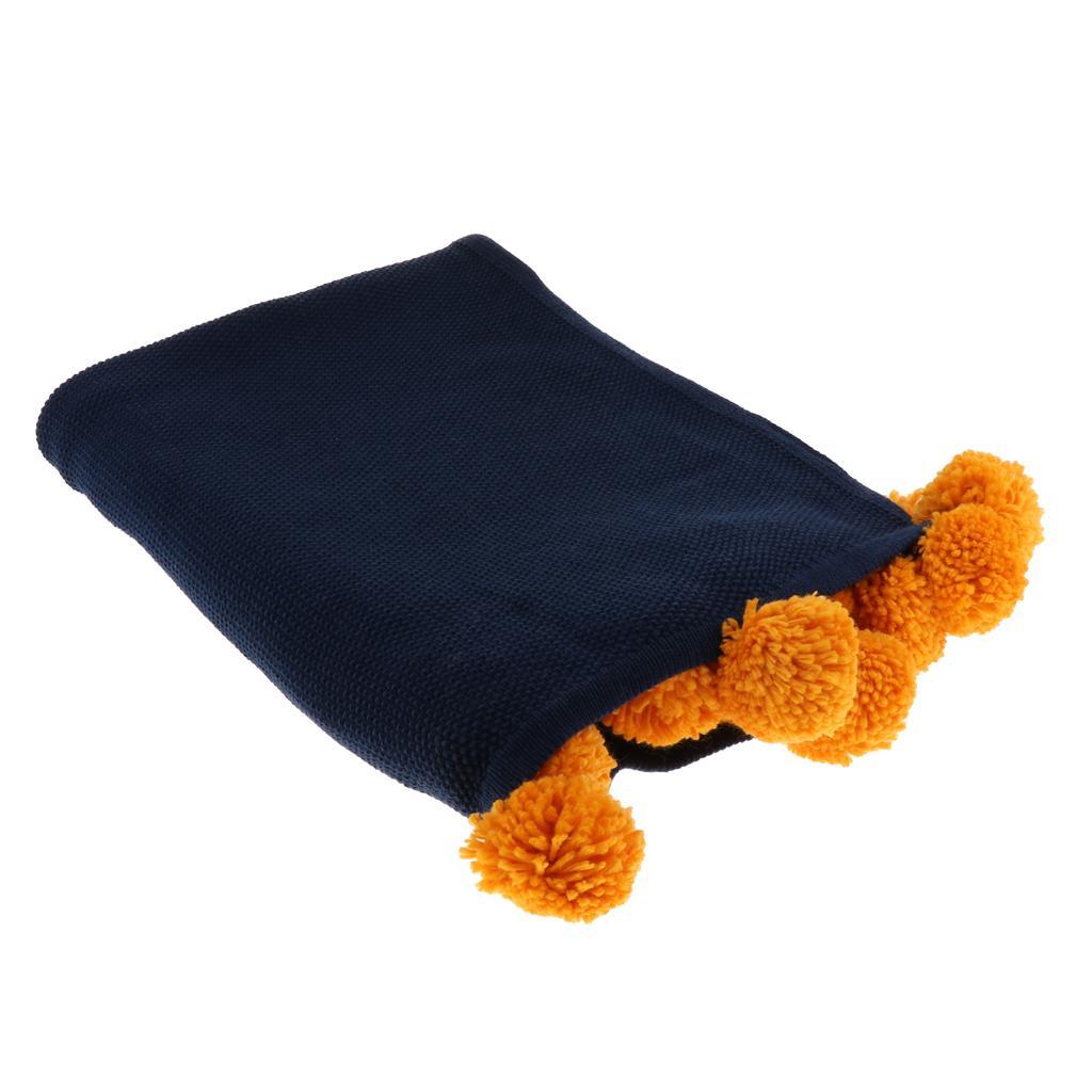 Max Knitting Cotton Throws Blankets with Ball Solid Color Blue - Aladdin Shoppers