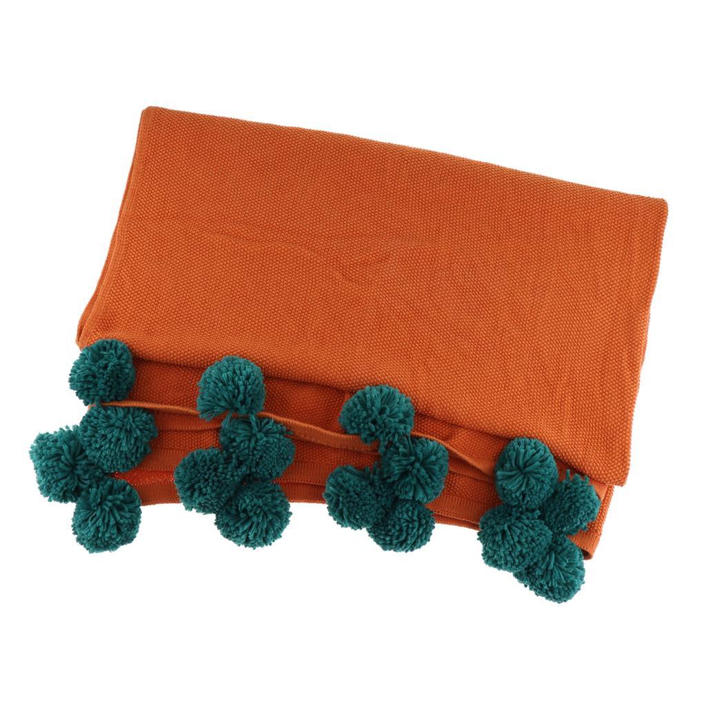Max Knitting Cotton Throws Blankets with Ball Solid Color Orange - Aladdin Shoppers