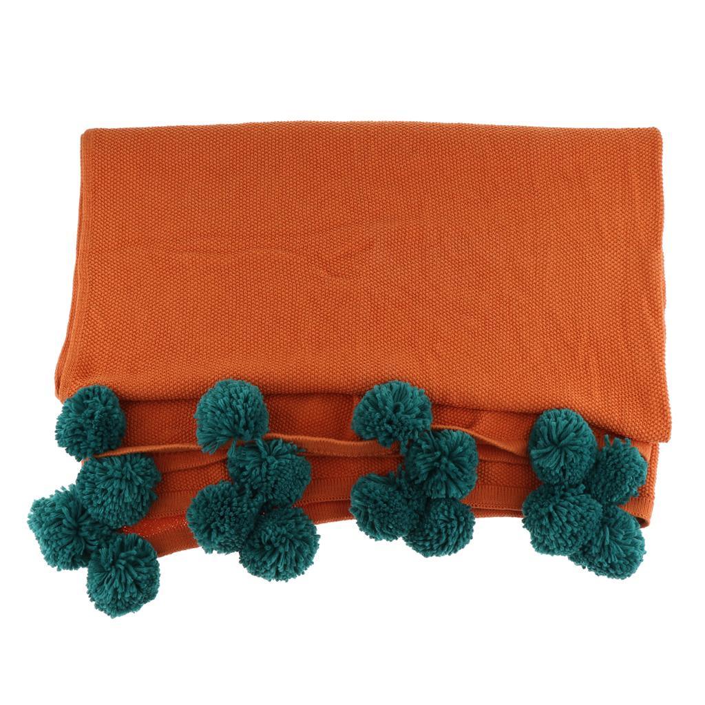 Max Knitting Cotton Throws Blankets with Ball Solid Color Orange - Aladdin Shoppers