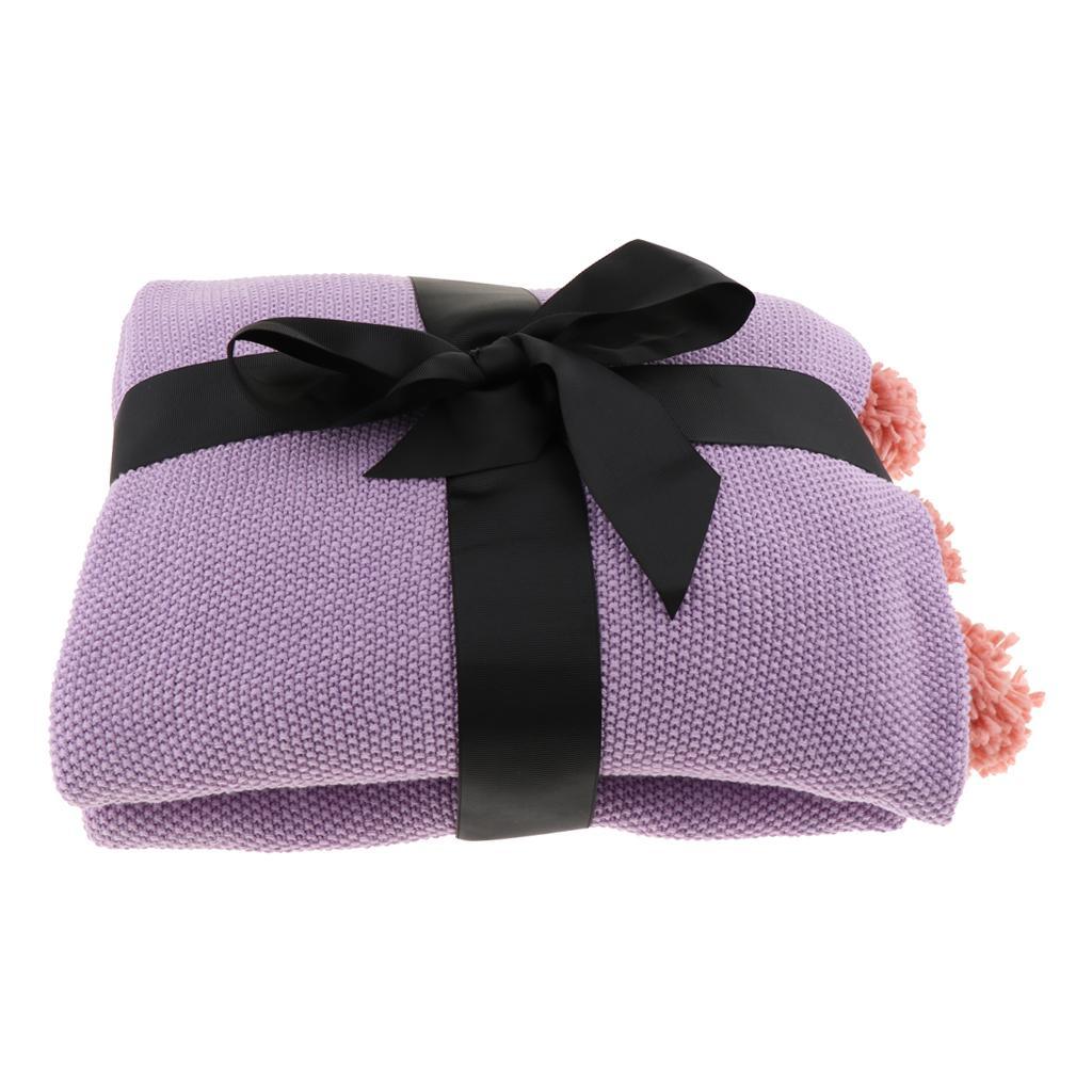 Max Knitting Cotton Throws Blankets with Ball Solid Color Purple - Aladdin Shoppers