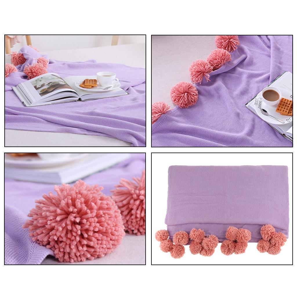 Max Knitting Cotton Throws Blankets with Ball Solid Color Purple - Aladdin Shoppers