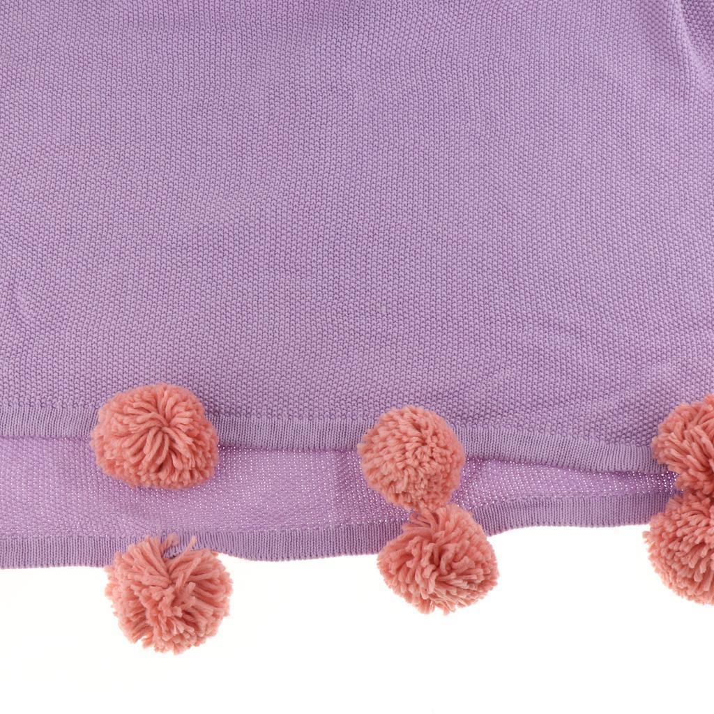 Max Knitting Cotton Throws Blankets with Ball Solid Color Purple - Aladdin Shoppers