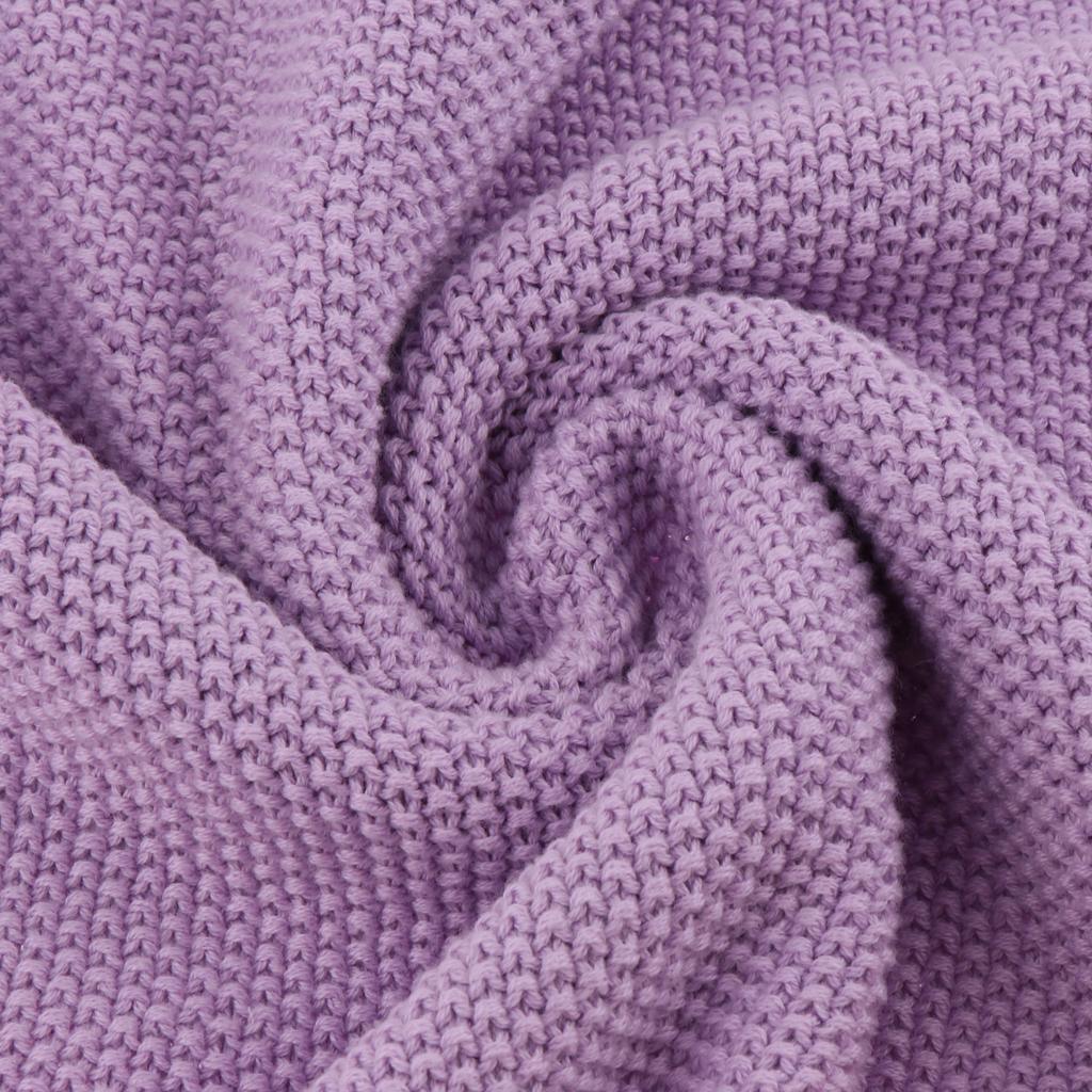 Max Knitting Cotton Throws Blankets with Ball Solid Color Purple - Aladdin Shoppers