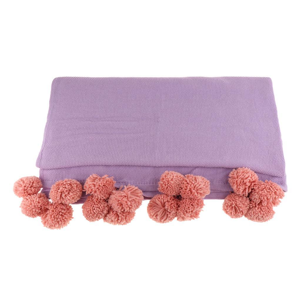 Max Knitting Cotton Throws Blankets with Ball Solid Color Purple - Aladdin Shoppers