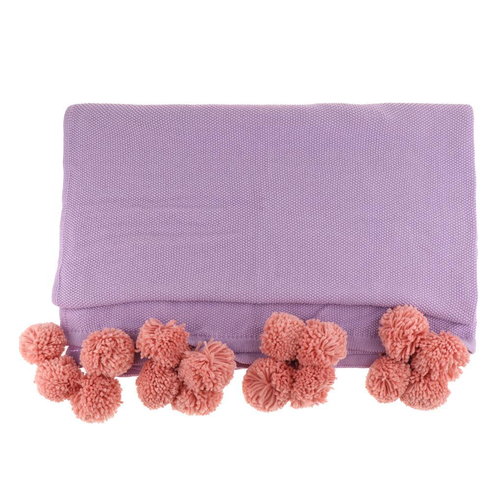 Max Knitting Cotton Throws Blankets with Ball Solid Color Purple - Aladdin Shoppers