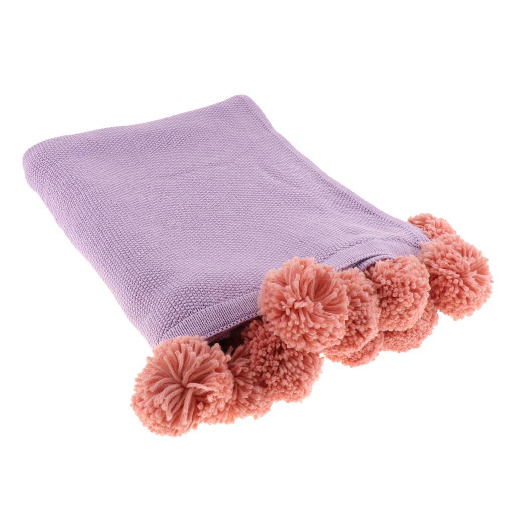 Max Knitting Cotton Throws Blankets with Ball Solid Color Purple - Aladdin Shoppers