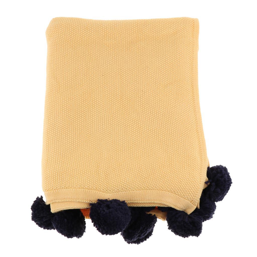 Max Knitting Cotton Throws Blankets with Ball Solid Color Yellow - Aladdin Shoppers