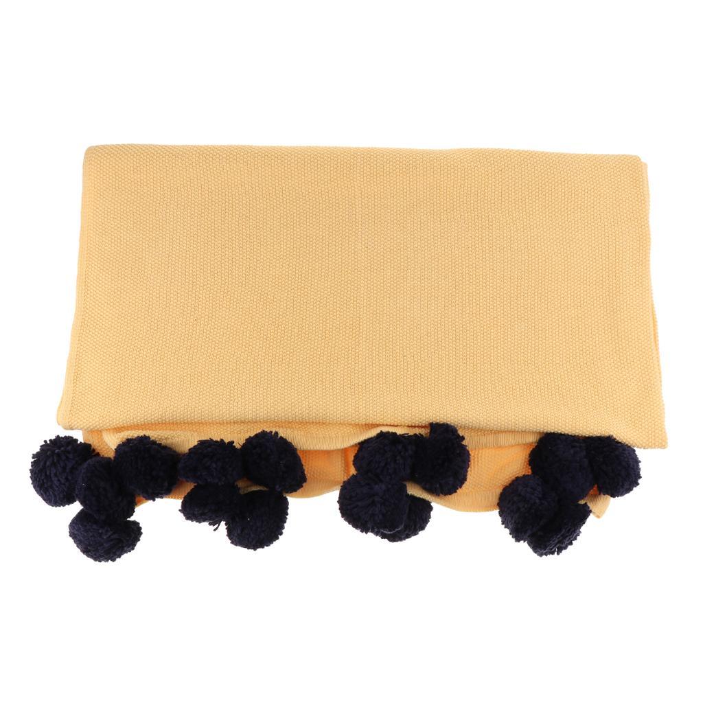 Max Knitting Cotton Throws Blankets with Ball Solid Color Yellow - Aladdin Shoppers