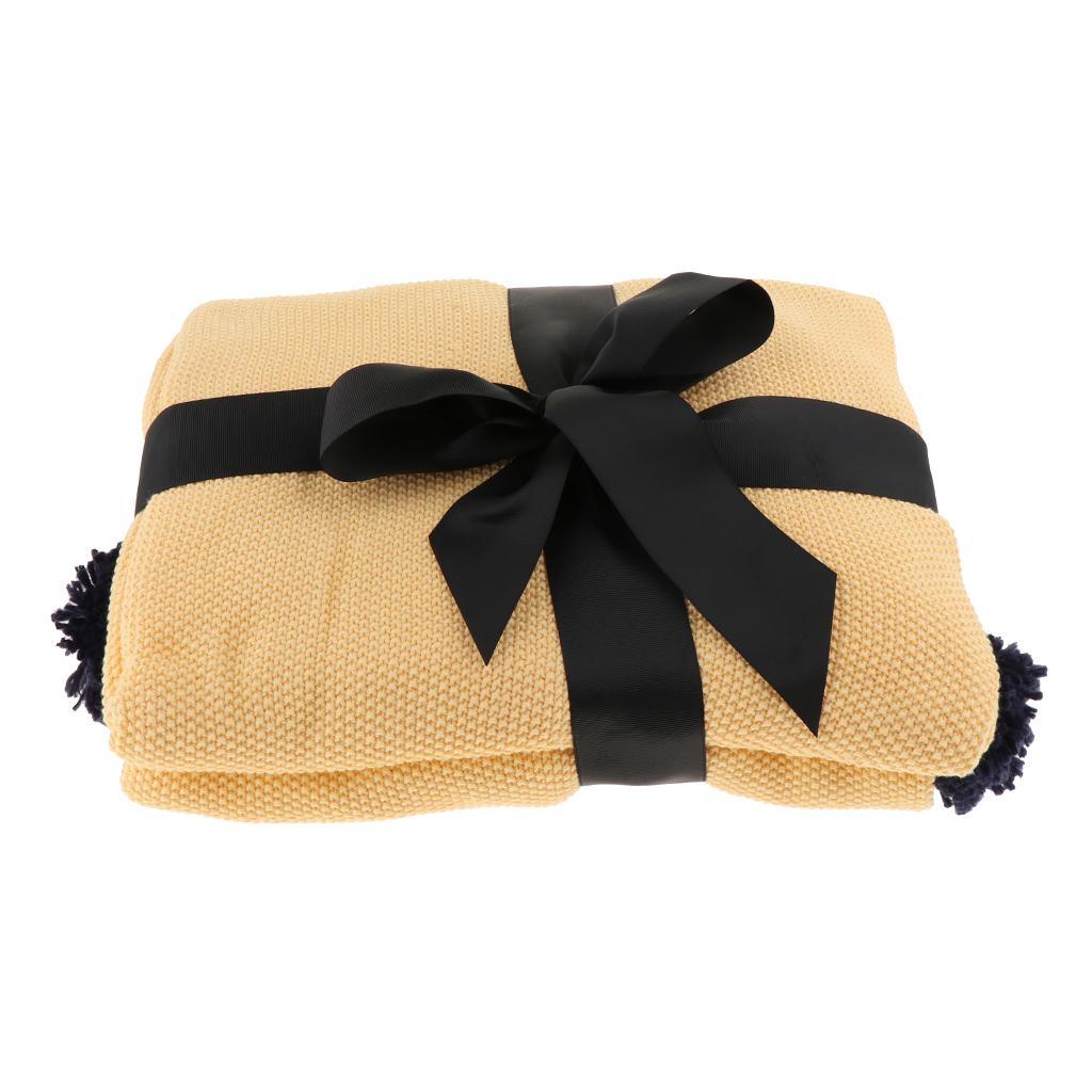 Max Knitting Cotton Throws Blankets with Ball Solid Color Yellow - Aladdin Shoppers