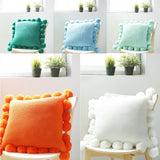 Max Knitting Pillowcase Boho Style Fringe Cushion Cover Plush Ball - Orange - Aladdin Shoppers