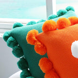 Max Knitting Pillowcase Boho Style Fringe Cushion Cover Plush Ball - Orange - Aladdin Shoppers