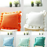 Max Knitting Pillowcase Boho Style Fringe Cushion Cover Plush Ball - Orange - Aladdin Shoppers