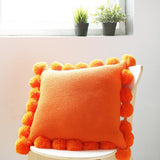 Max Knitting Pillowcase Boho Style Fringe Cushion Cover Plush Ball - Orange - Aladdin Shoppers