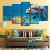Max Modern 5 Panels Paintings on Canvas Wall Art Landscape Dolphin and Turtles - Aladdin Shoppers