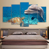 Max Modern 5 Panels Paintings on Canvas Wall Art Landscape Dolphin and Turtles - Aladdin Shoppers