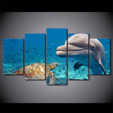 Max Modern 5 Panels Paintings on Canvas Wall Art Landscape Dolphin and Turtles - Aladdin Shoppers