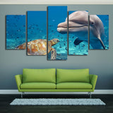 Max Modern 5 Panels Paintings on Canvas Wall Art Landscape Dolphin and Turtles - Aladdin Shoppers