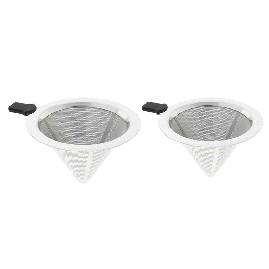 Max Pour Over Cone Dripper Reusable Dual Coffee Filter Silver 12x12x7.5cm - Aladdin Shoppers