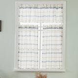 Max Rod Pocket Checked Linen Window Voile Curtain Valance Tier Blue 137x61cm - Aladdin Shoppers