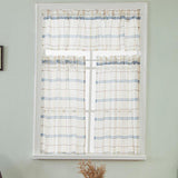 Max Rod Pocket Checked Linen Window Voile Curtain Valance Tier Blue 74x60cm - Aladdin Shoppers