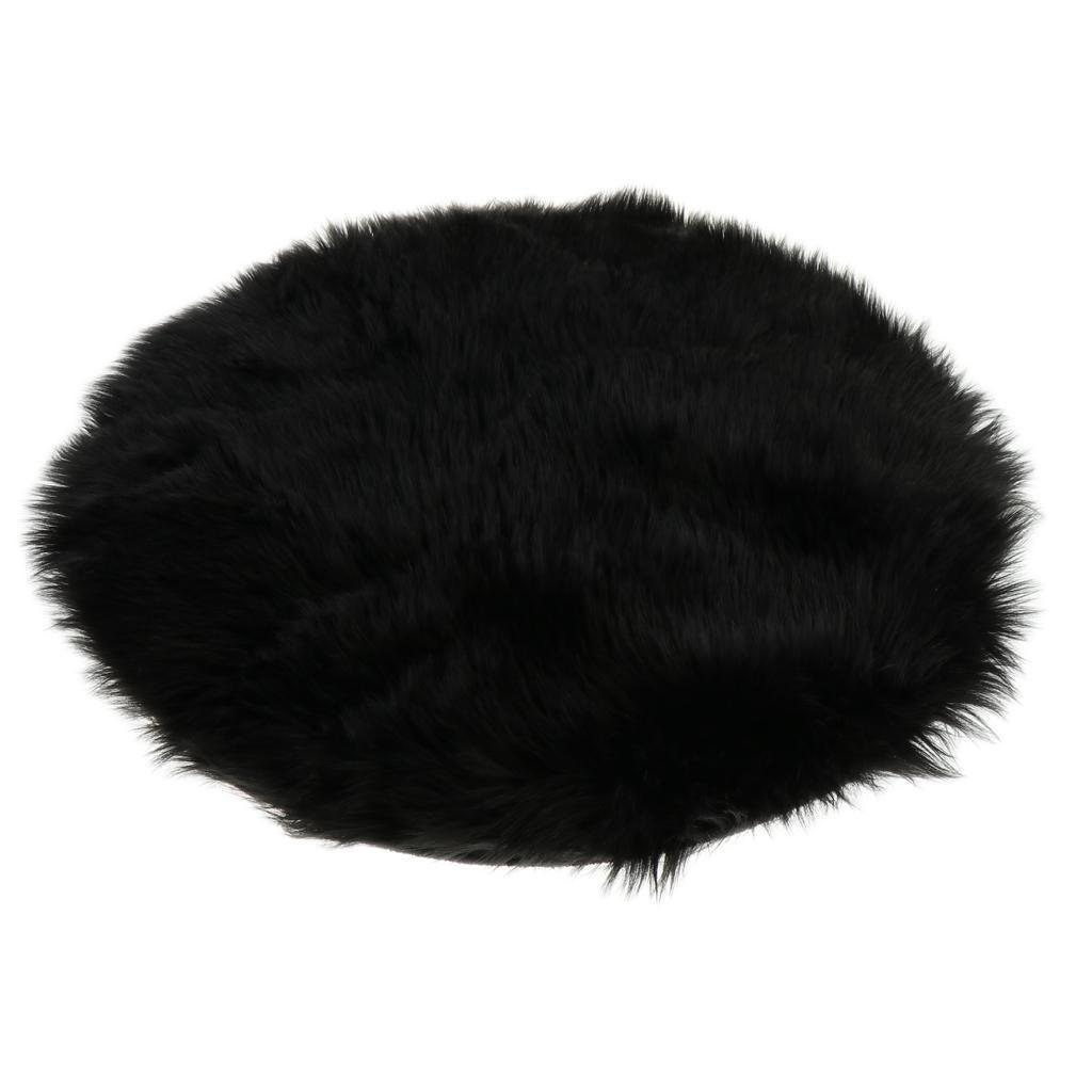 Max Round Fake Wool Shaggy Rug Carpet Floor Mat for Home Decor Black - Aladdin Shoppers