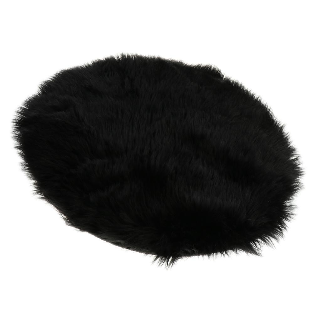 Max Round Fake Wool Shaggy Rug Carpet Floor Mat for Home Decor Black - Aladdin Shoppers