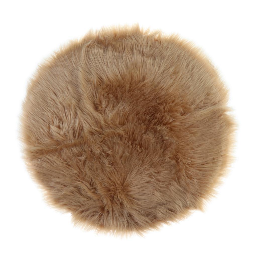 Max Round Fake Wool Shaggy Rug Carpet Floor Mat for Home Decor Khaki - Aladdin Shoppers